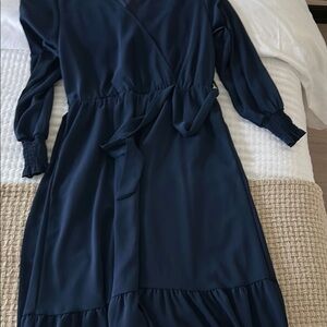 Blue Smocked Ruffled V-Neck Sundress